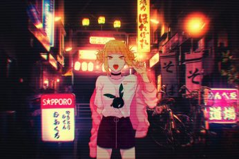 Anime wallpaper, anime girls, simple, simple background, glitch art, VHS