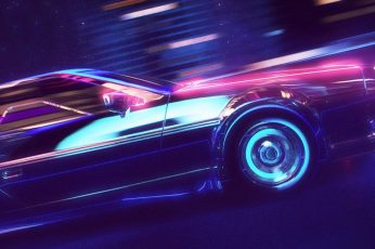 Black car, pink and blue car timelapse photography, New Retro Wave wallpaper