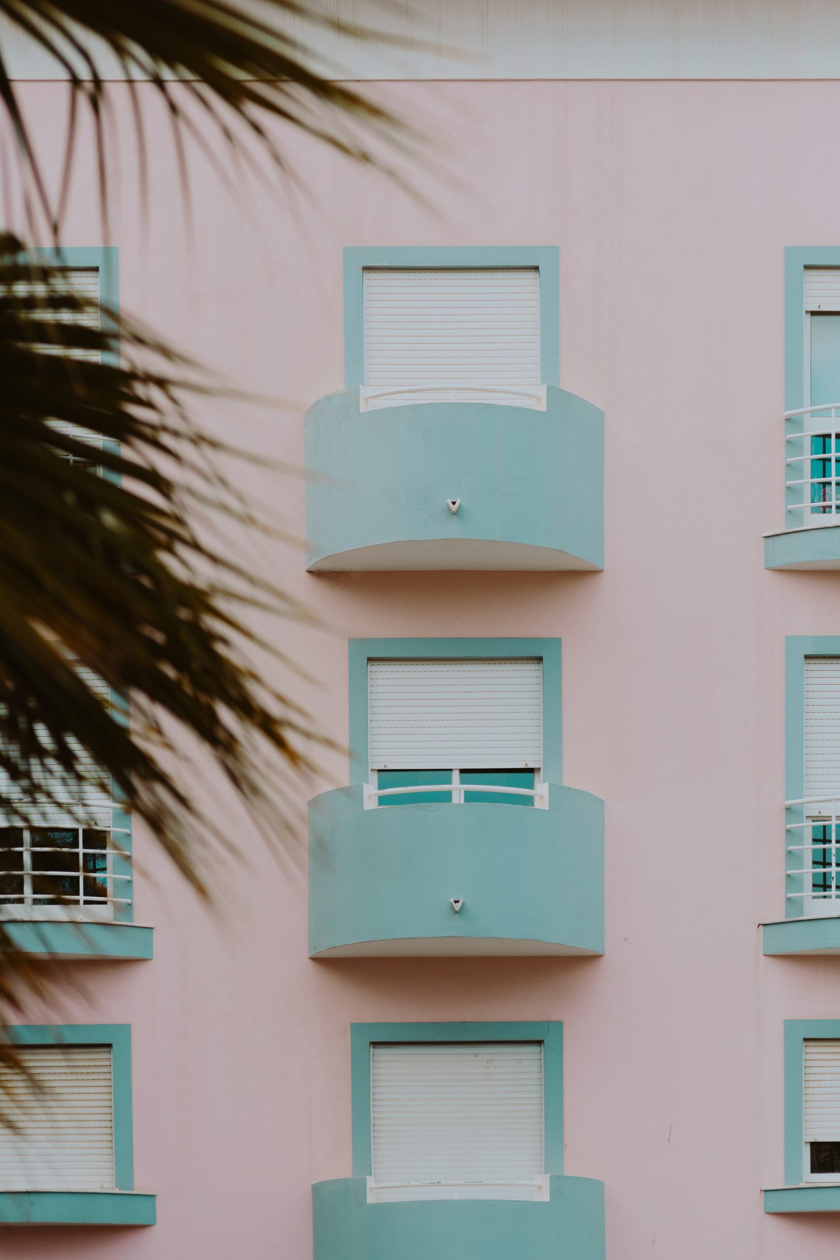 Pastel pink & light blue building wallpaper, Lagos, Portugal, minimal