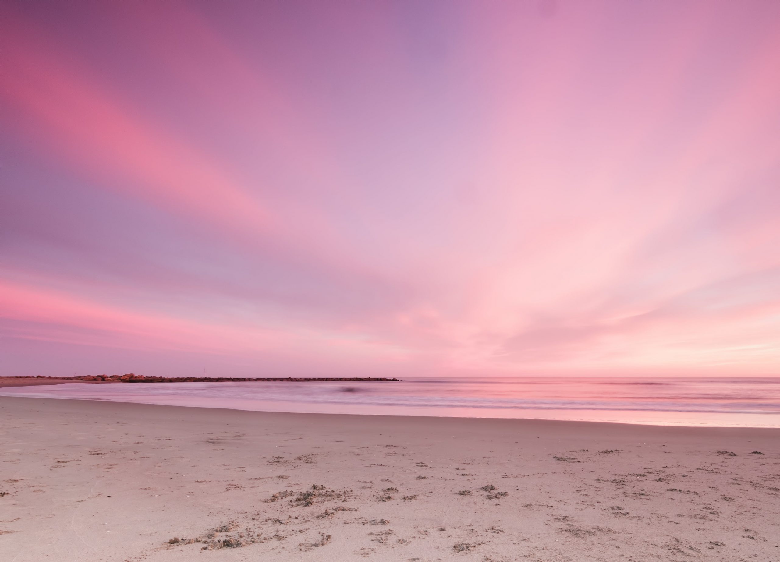 Gray sand wallpaper, sunset, beach, the sky, horizon, pink, seascape