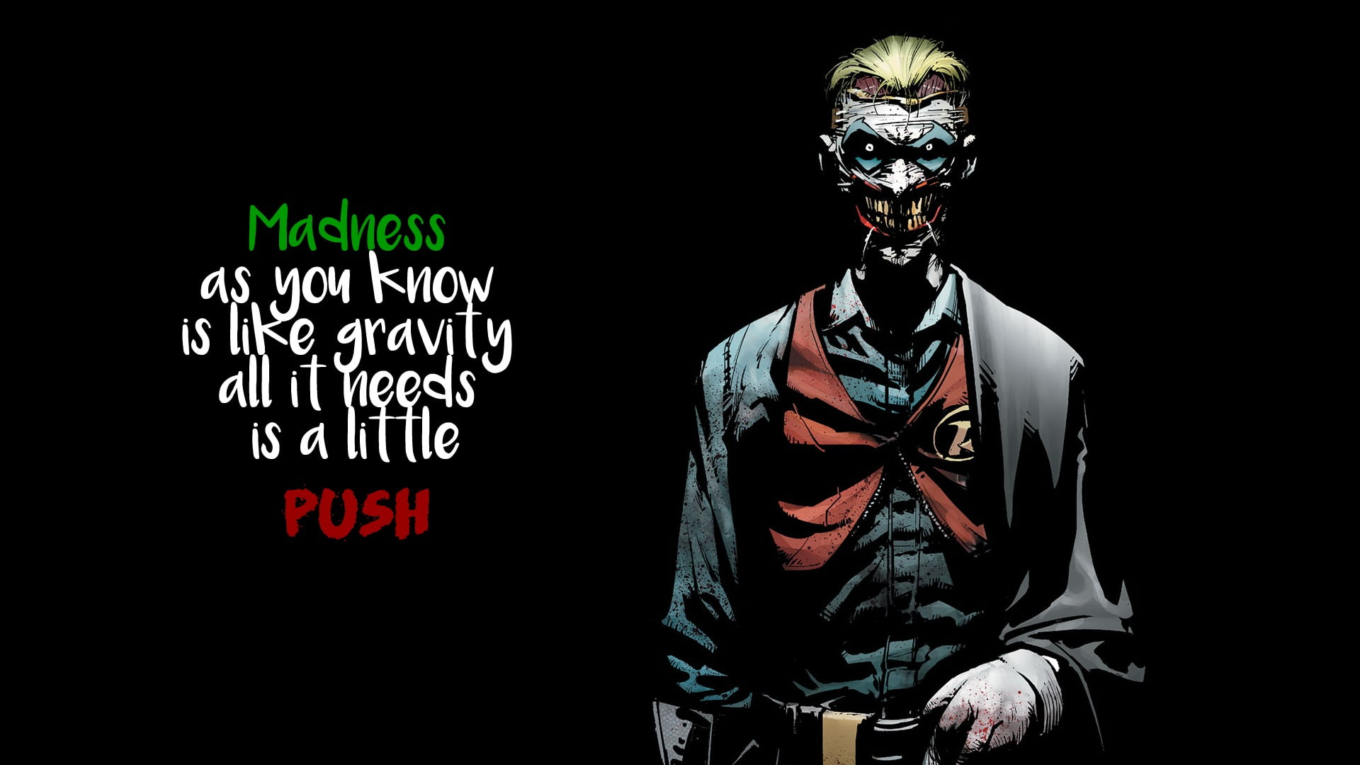 The Joker illustration wallpaper, quote, comics, black background