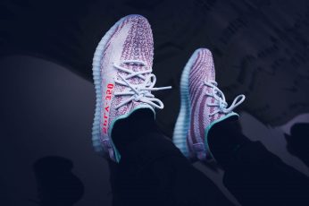 Adidas Yeezy Boost 350 V2 shoes wallpaper, top view photography of adidas sneakers