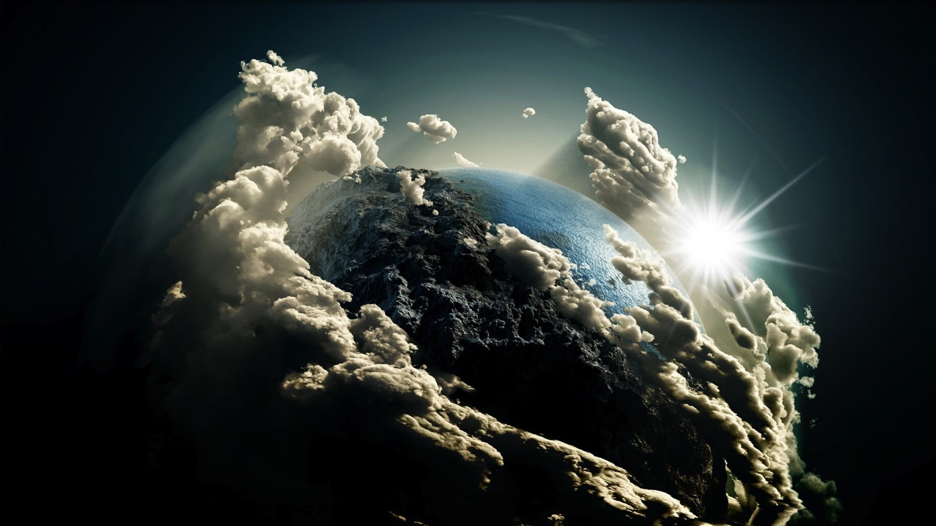 Earth covered with clouds wallpaper, untitled, Sun, artwork, photo manipulation