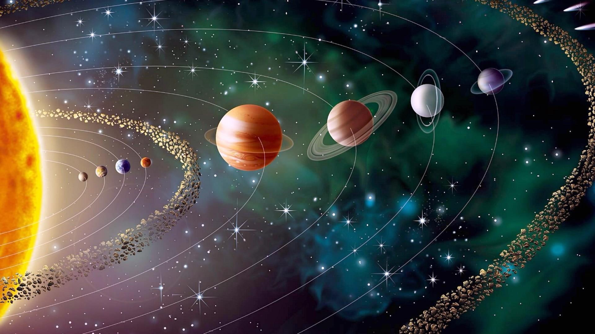 Solar system digital wallpaper, space, earth, sun, planets, universe
