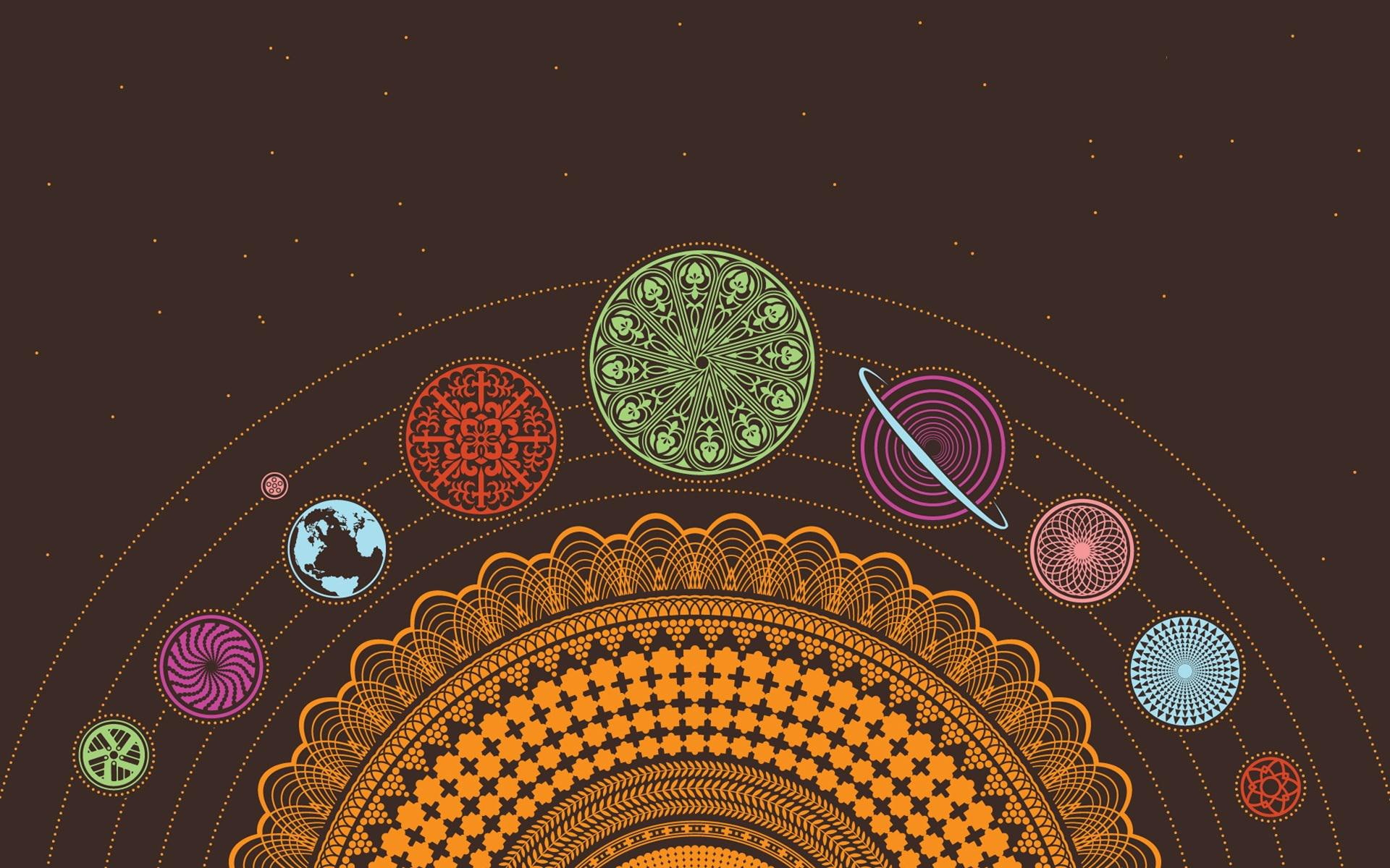 Artistic solar system wallpaper, solar system illustration, vector, 1920x1200