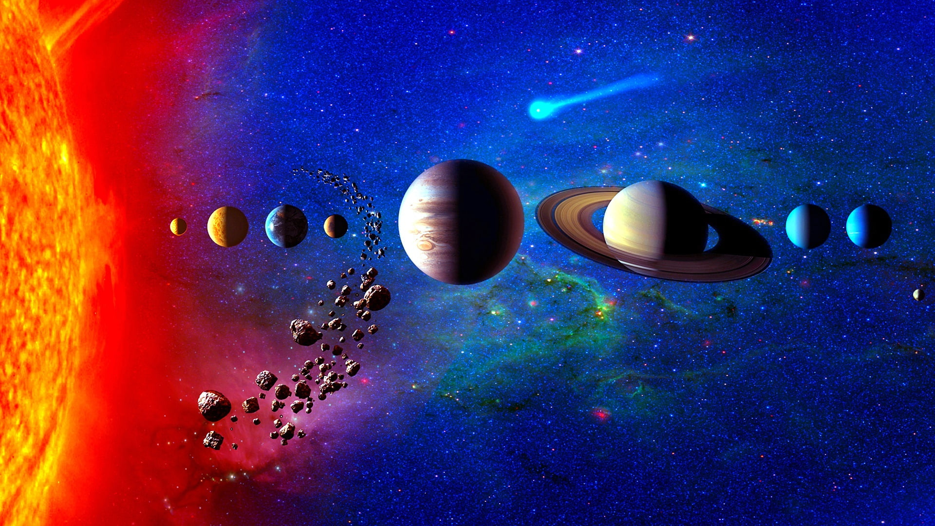 Solar system wallpaper, planetary system, space art, planets, universe