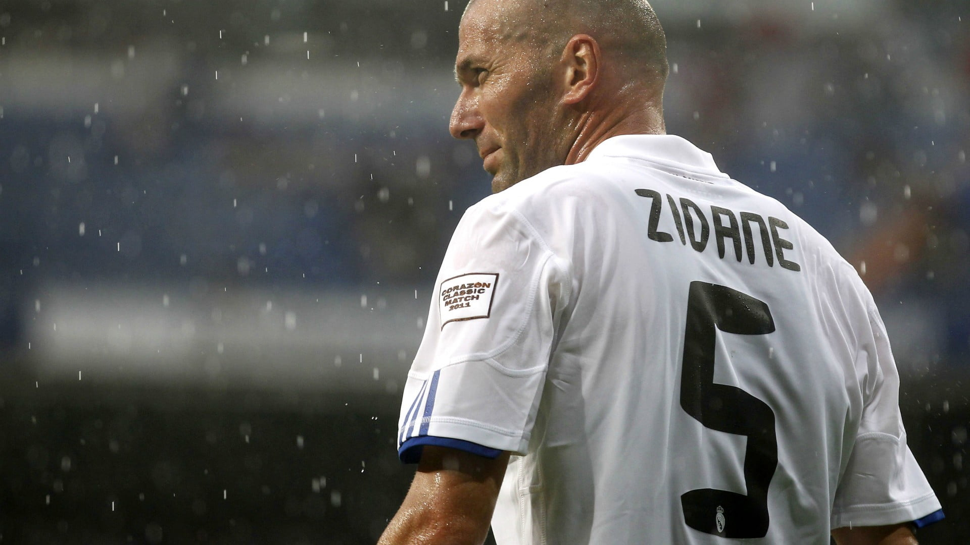 Footballers wallpaper, soccer, Zinedine Zidane, men's white and black Adidas jersey