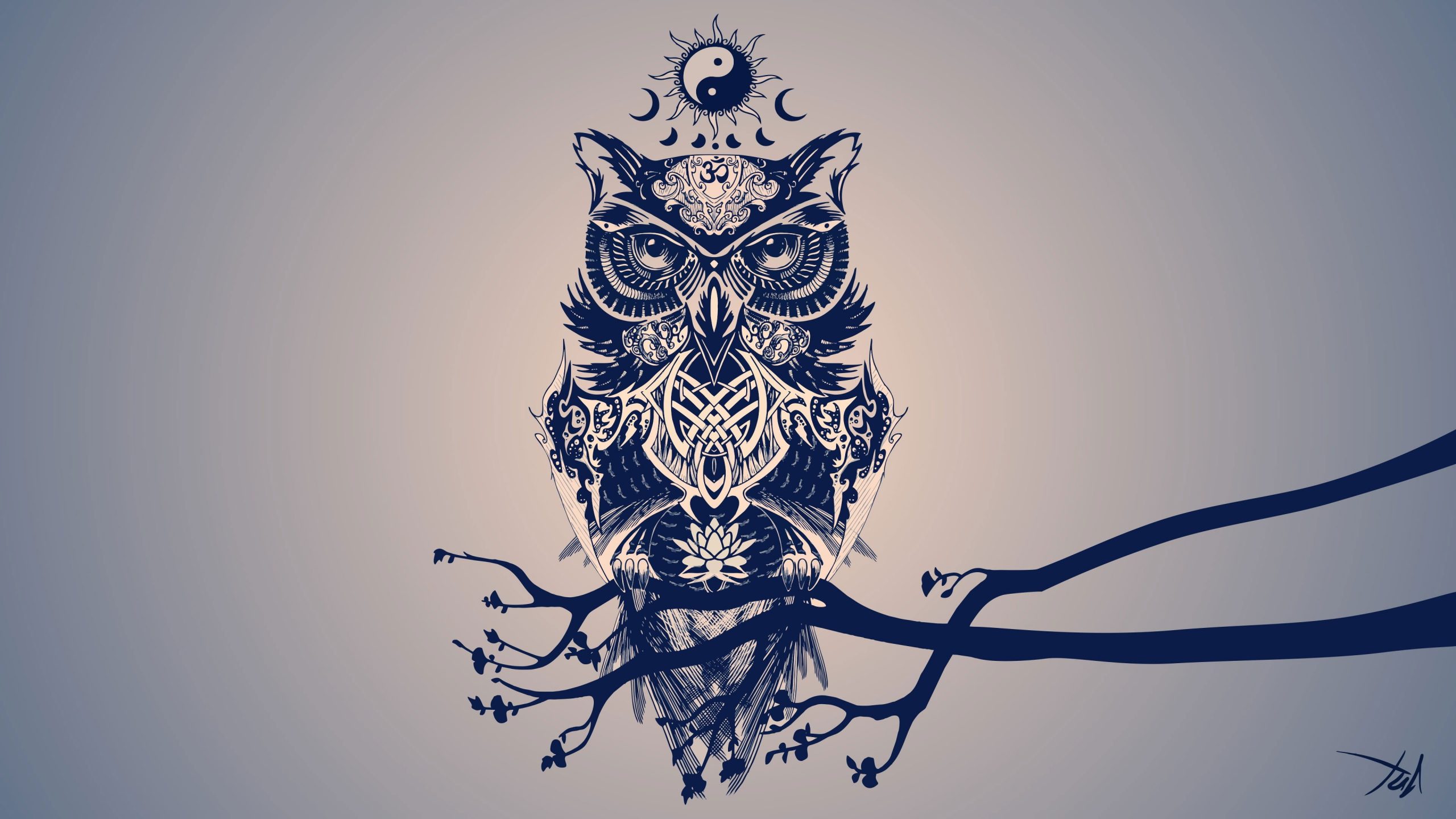 Owl digital wallpaper, painting of owl, minimalism, digital art