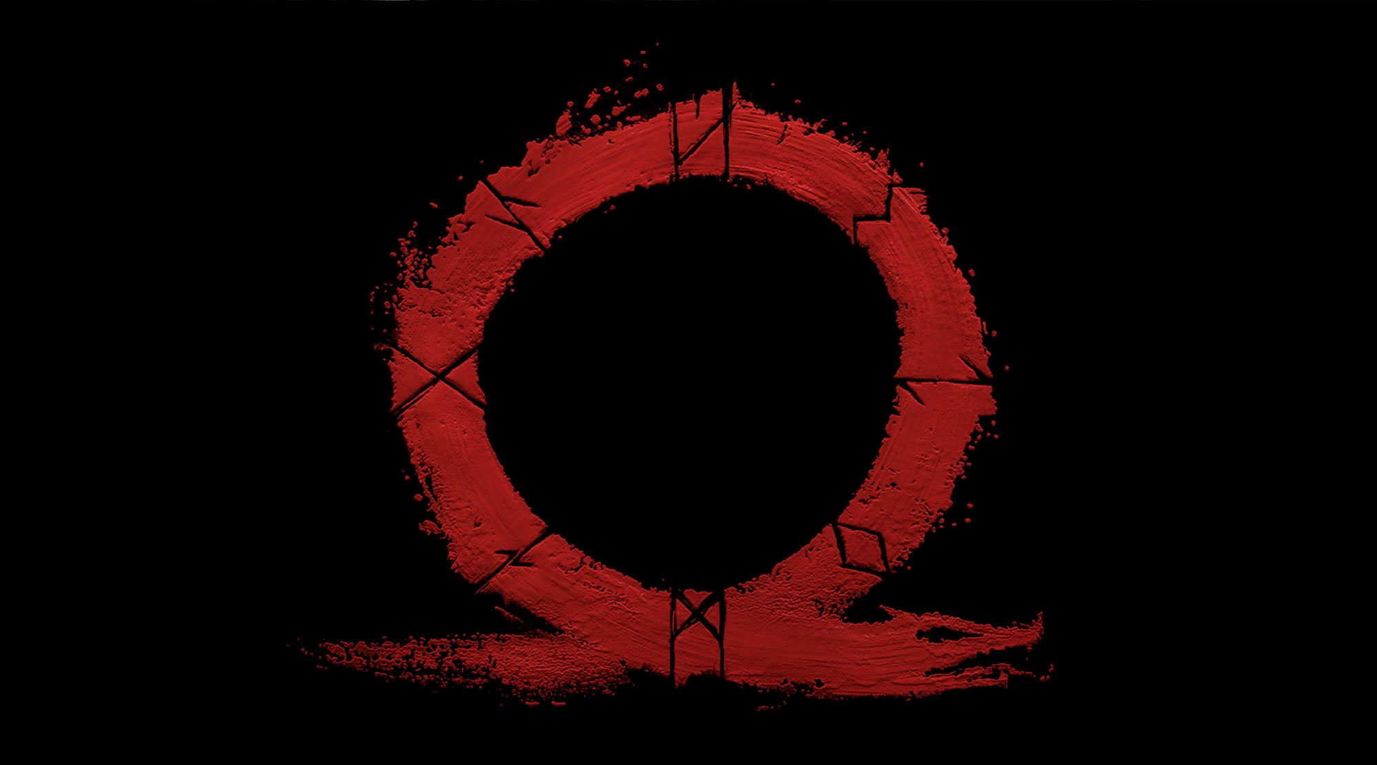 Round red and black logo wallpaper, God, God of War, Kratos, Omega, valhalla