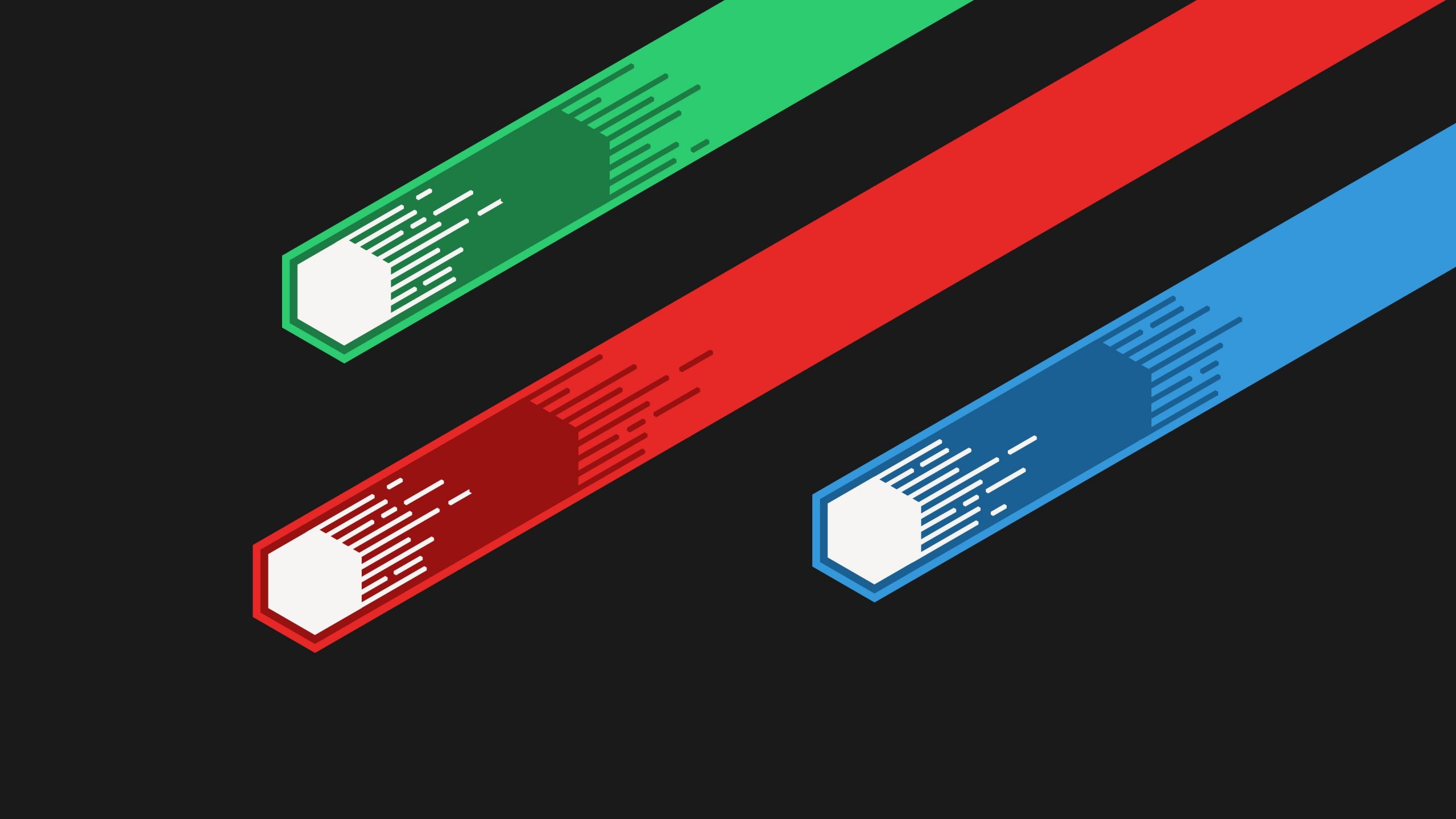 Three green wallpaper, red, and blue stripe logo, meteors, Flatdesign, simple background
