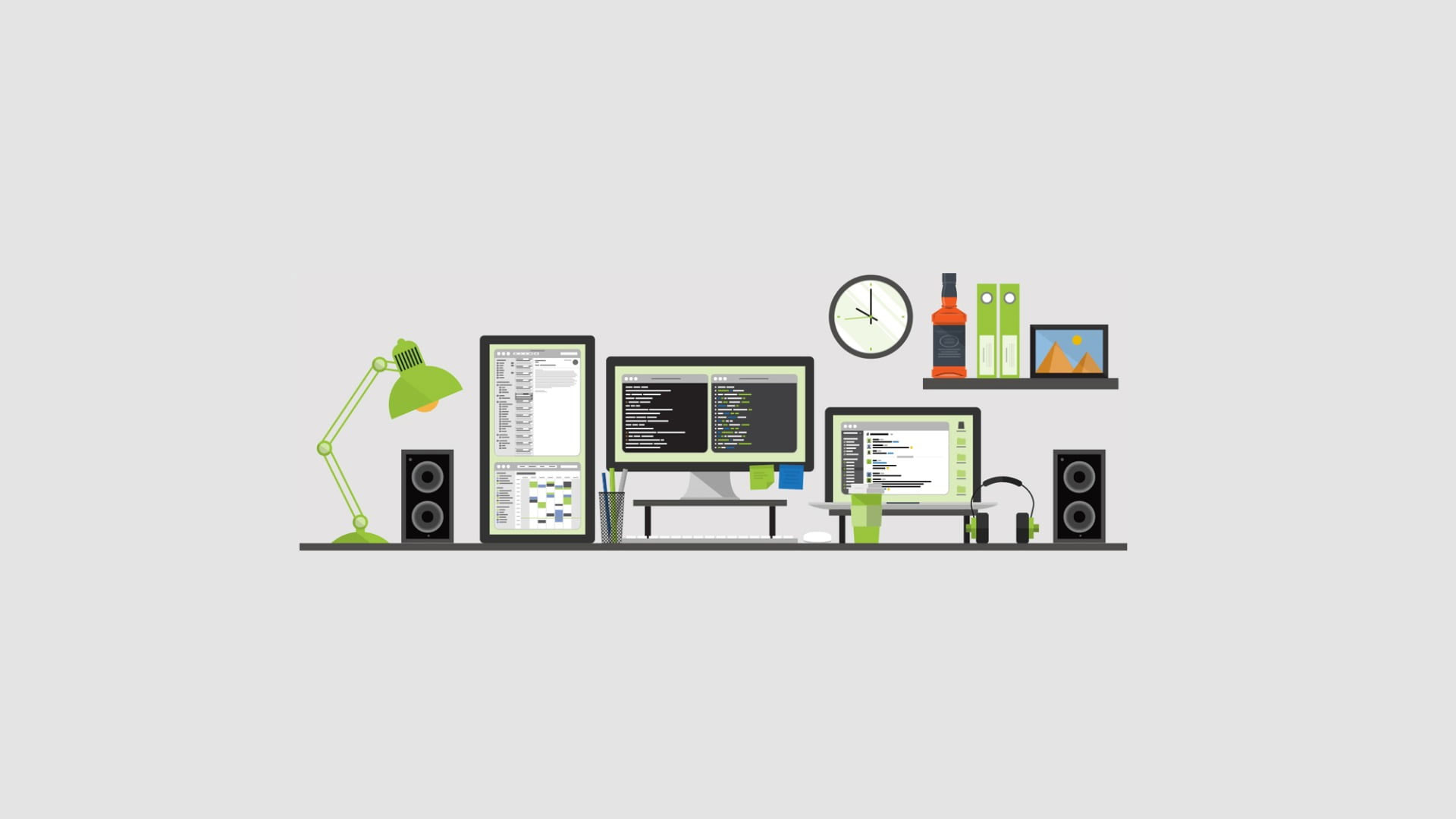 Electronic appliances vector, minimalism, computer, multiple display