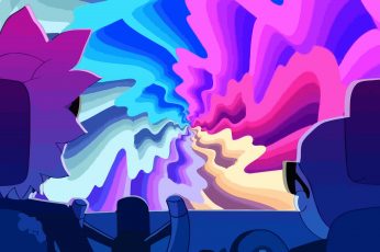 Rick and Morty wallpaper, vector graphics, car, rainbows, Run the Jewels