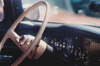 Vintage wallpaper, car, steering wheel, car interior, transportation