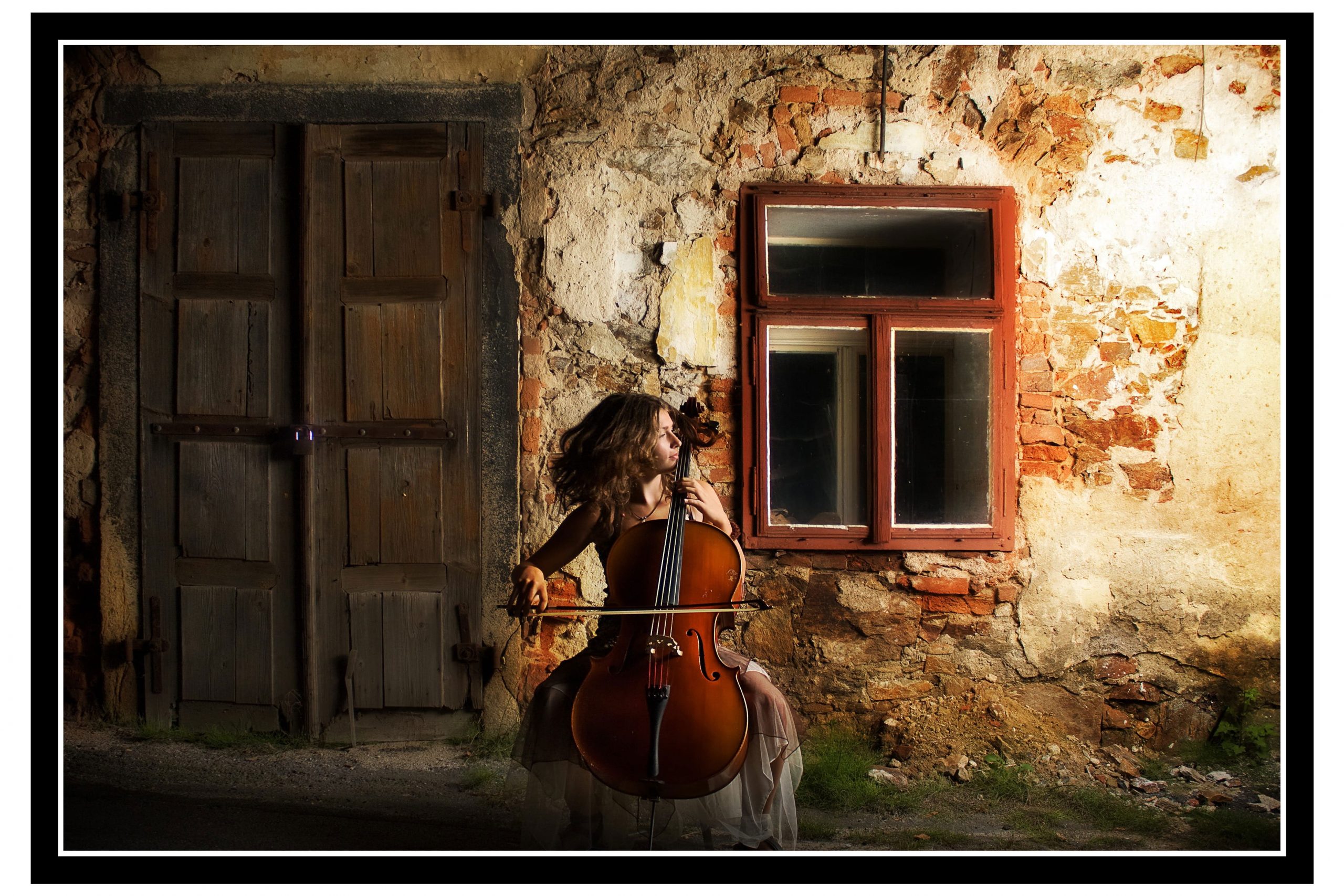 Woman playing cello painting wallpaper, portrait, person, face, cat, eyes