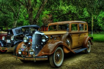 Vintage wallpaper, car, Oldtimer, digital art, vehicle, trees, plants