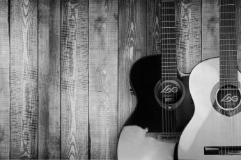 Two Grayscale Acoustic Guitars wallpaper, antique, art, bass, black and-white
