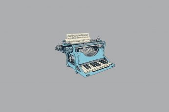 Blue and white typewriter piano vector art wallpaper, digital art, minimalism