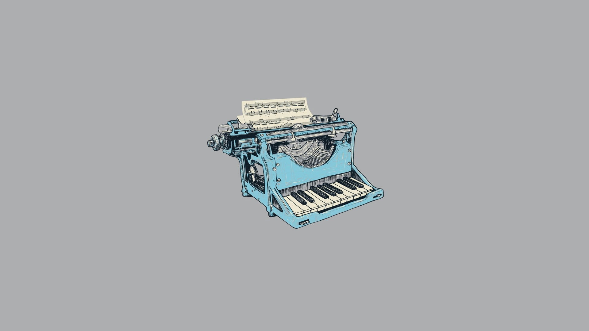 Blue and white typewriter piano vector art wallpaper, digital art, minimalism