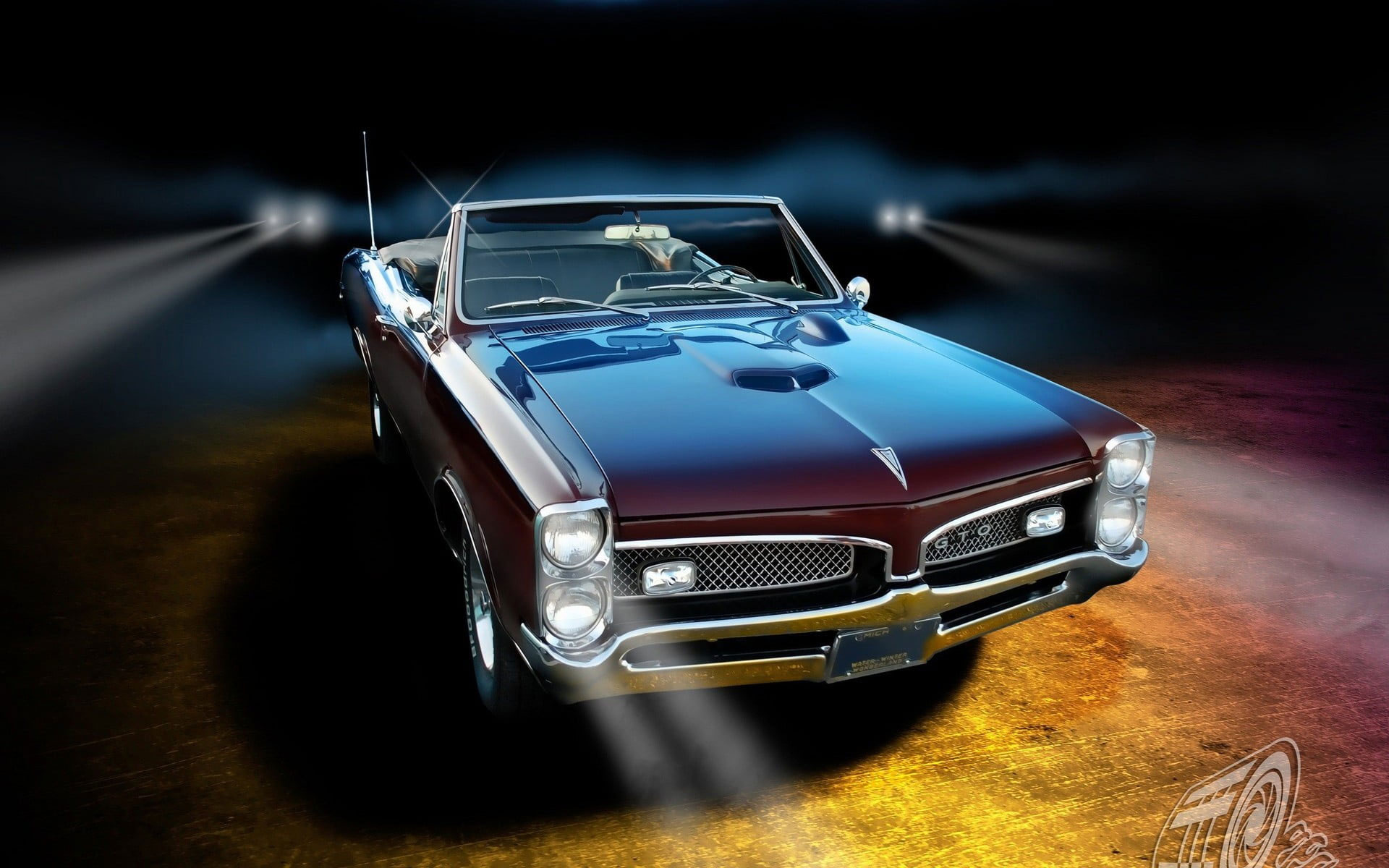 Maroon Pontiac GTO convertible in close-up photography wallpaper, car, vintage