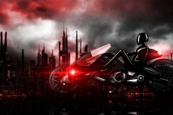 Black sports bike illustration wallpaper, futuristic, cyberpunk, motorcycle