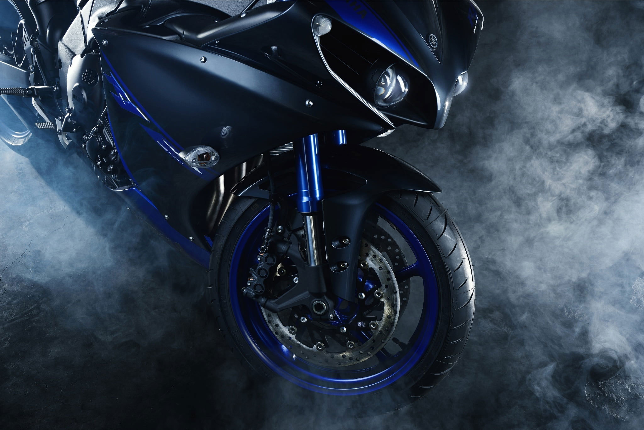 Black and blue sports bike wallpaper, motorcycle, motorbike, Yamaha YZF R1