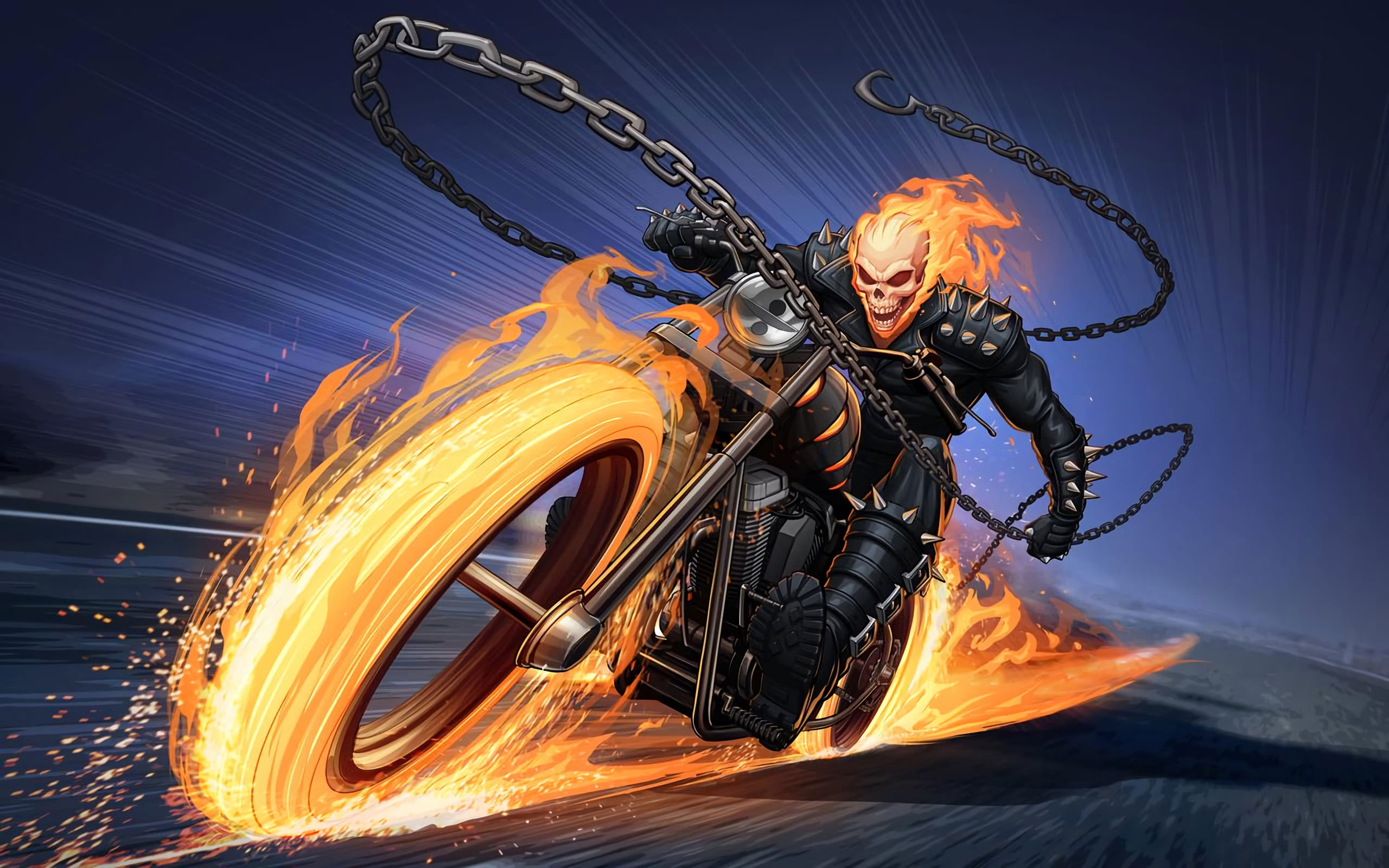 Comics Ghost Rider wallpaper, Bike, Chain, Fire, Marvel Comics