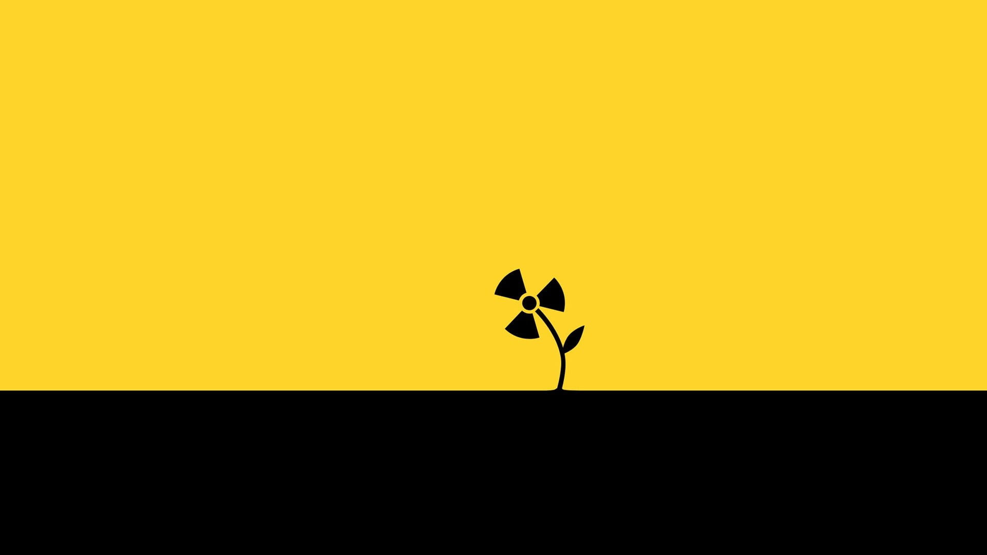 Black and yellow biohazard logo wallpaper, digital art, minimalism, simple