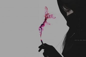 Aoi Ogata wallpaper, simple background, gray background, smoke, smoking