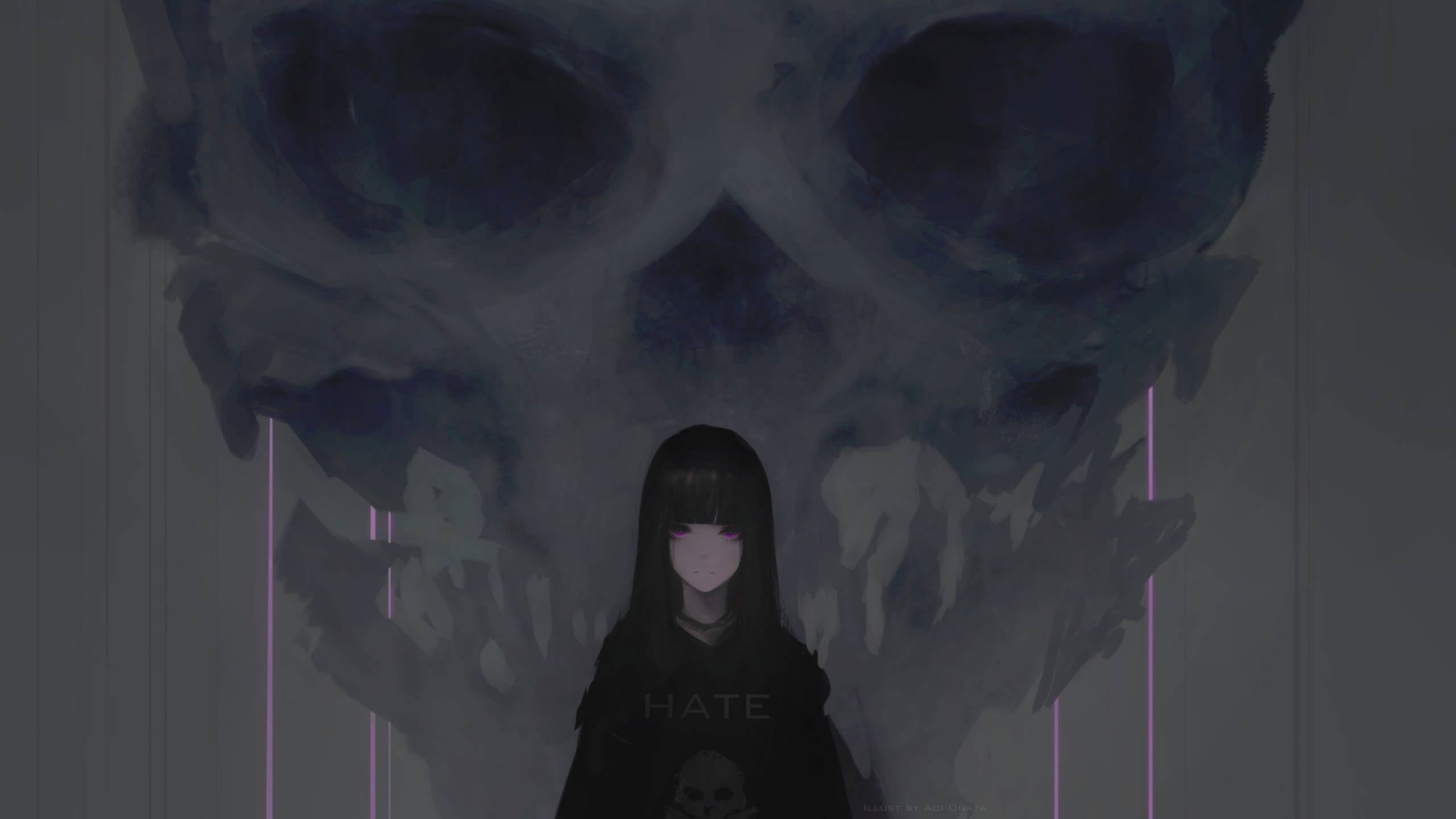 Black haired female illustration wallpaper, digital art, artwork, Aoi Ogata