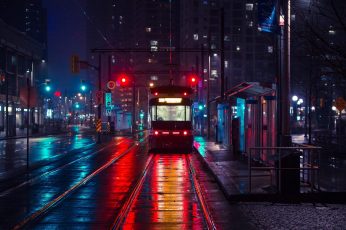 Cityscape wallpaper, electric rail, electricity, darkness, street, downtown