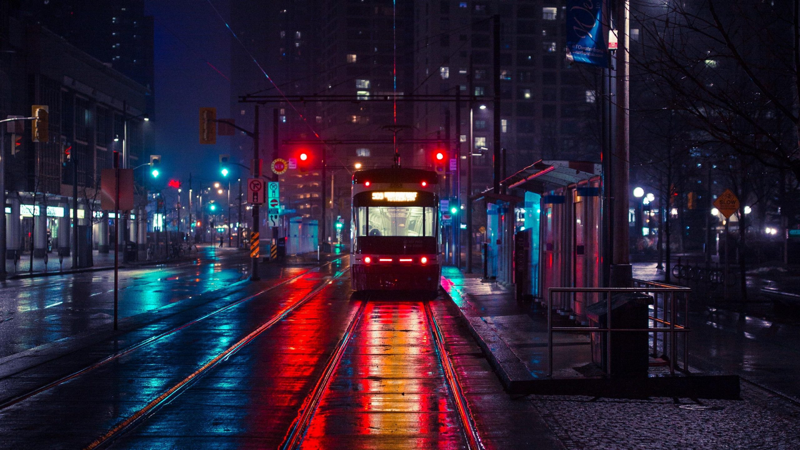 Cityscape wallpaper, electric rail, electricity, darkness, street, downtown