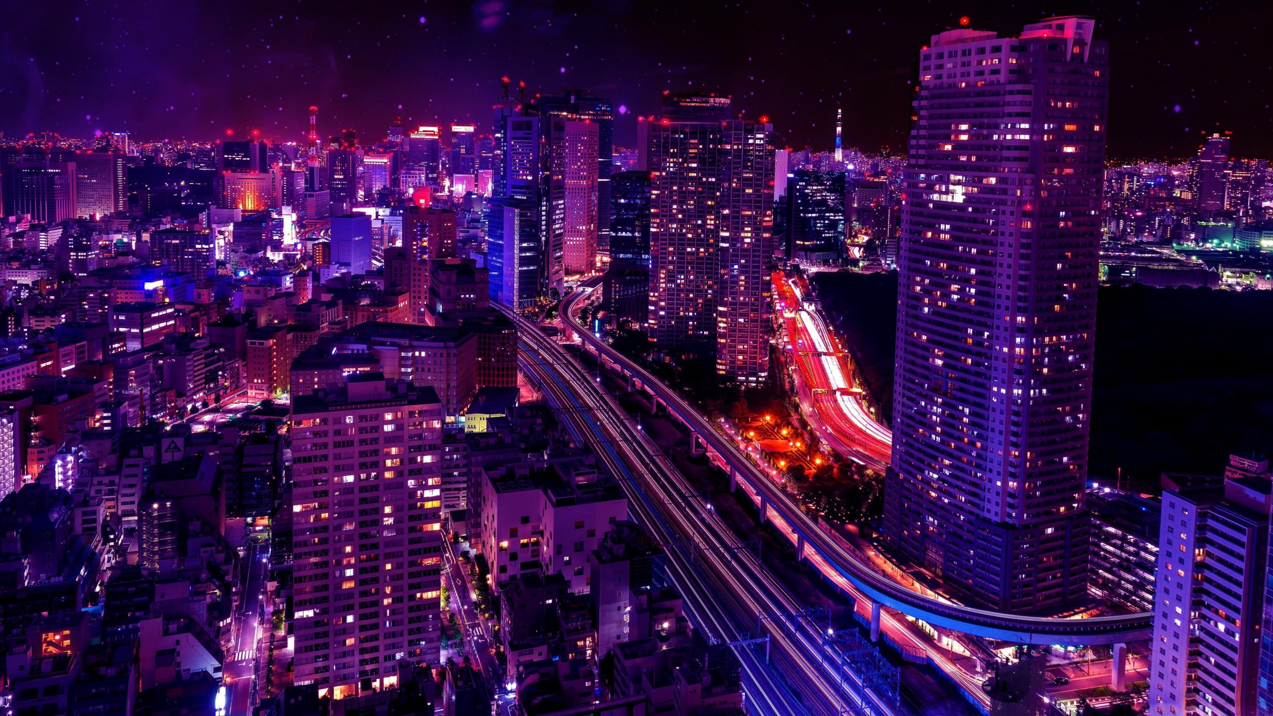 City lights wallpaper, shiodome city center, japan, tokyo, minato, sky