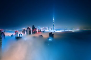 High-rise buildings wallpaper, city, cityscape, mist, Dubai, Burj Khalifa