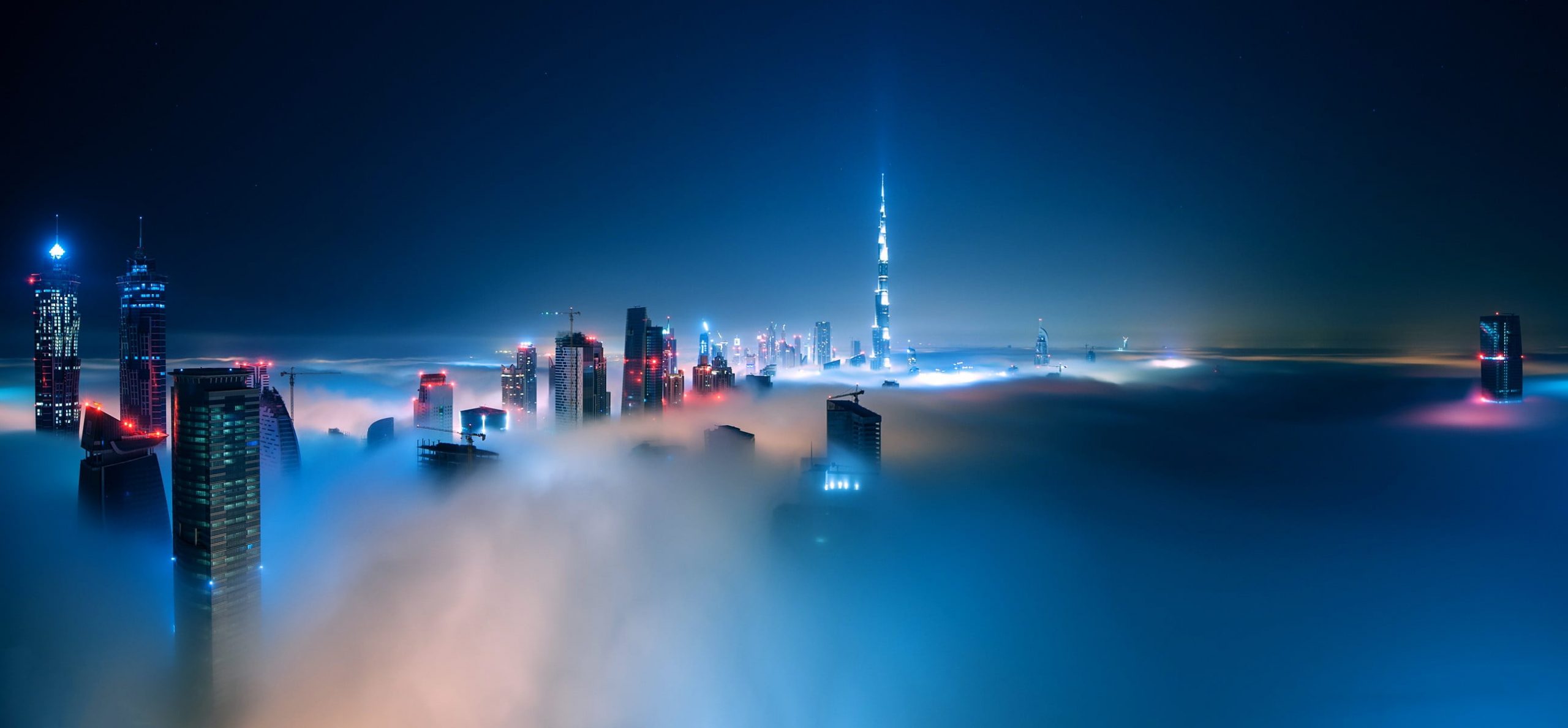 High-rise buildings wallpaper, city, cityscape, mist, Dubai, Burj Khalifa