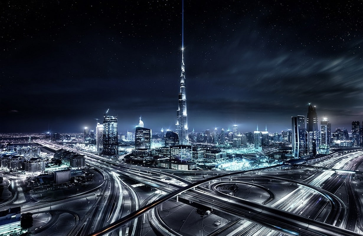 Cityscape wallpaper, Skyscraper, Dubai, United Arab Emirates, Night, Lights, city landscape during night