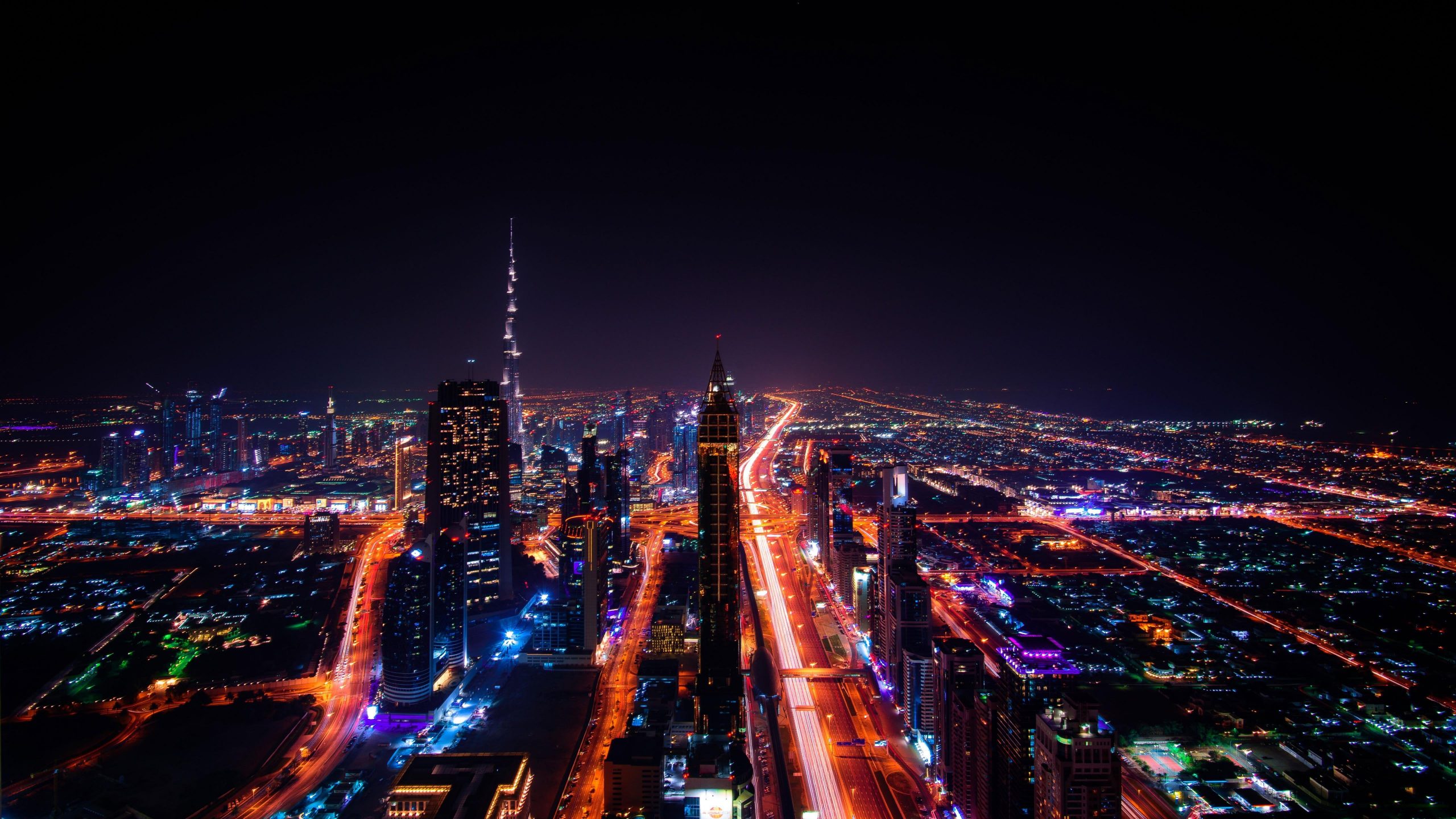 Dubai wallpaper, city lights, cityscape, metropolitan area, burj khalifa