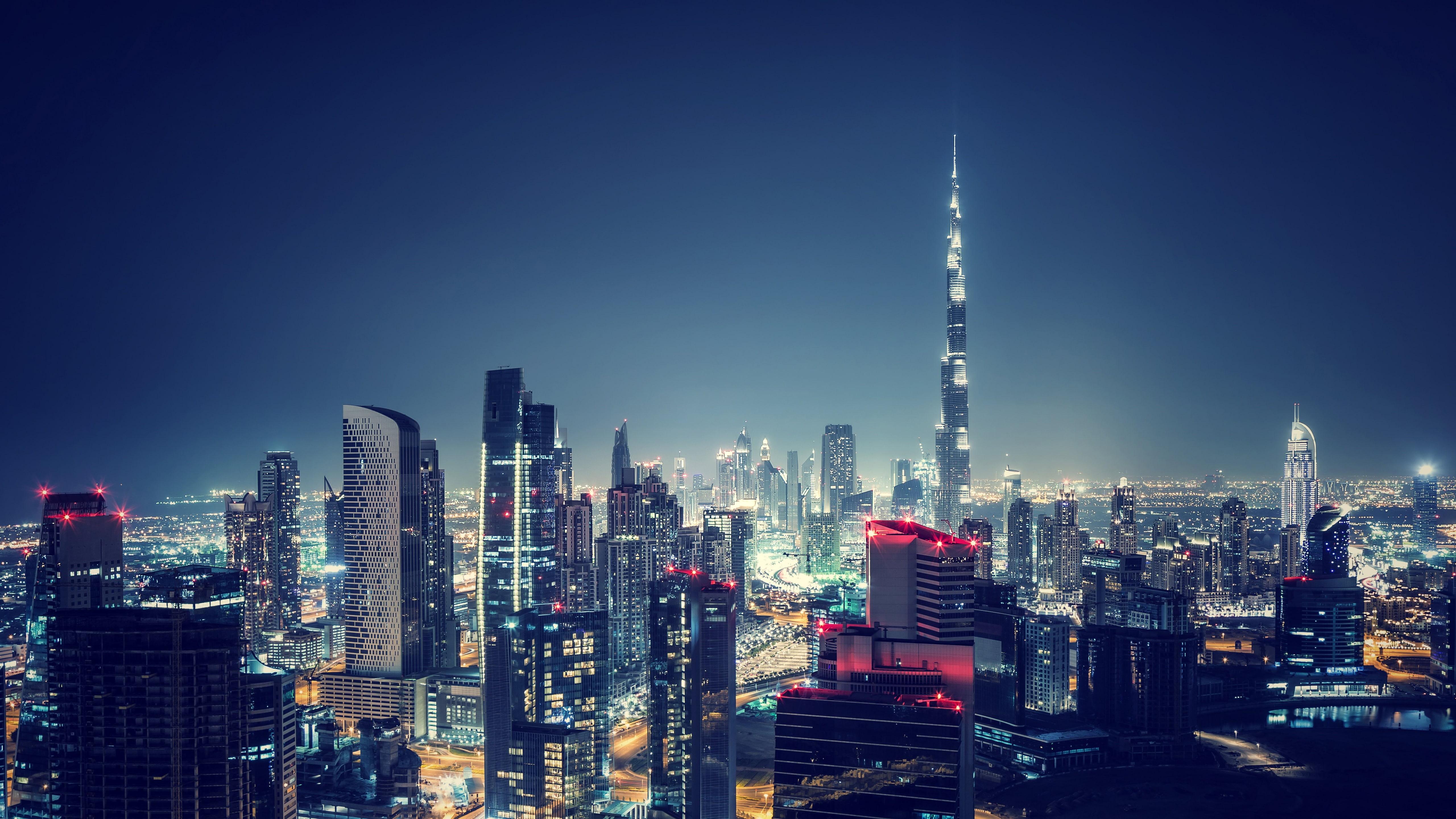 Night Wallpaper, 5k, City Lights, Uae, Nited Arab Emirates, Dubai, Downtown  - Wallpaperforu
