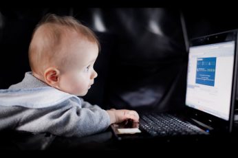 Cute baby boy use laptop wallpaper, black laptop computer