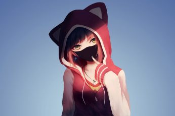 Girl wearing cat ear hoodie anime illustration wallpaper, anime girls, MX shimmer