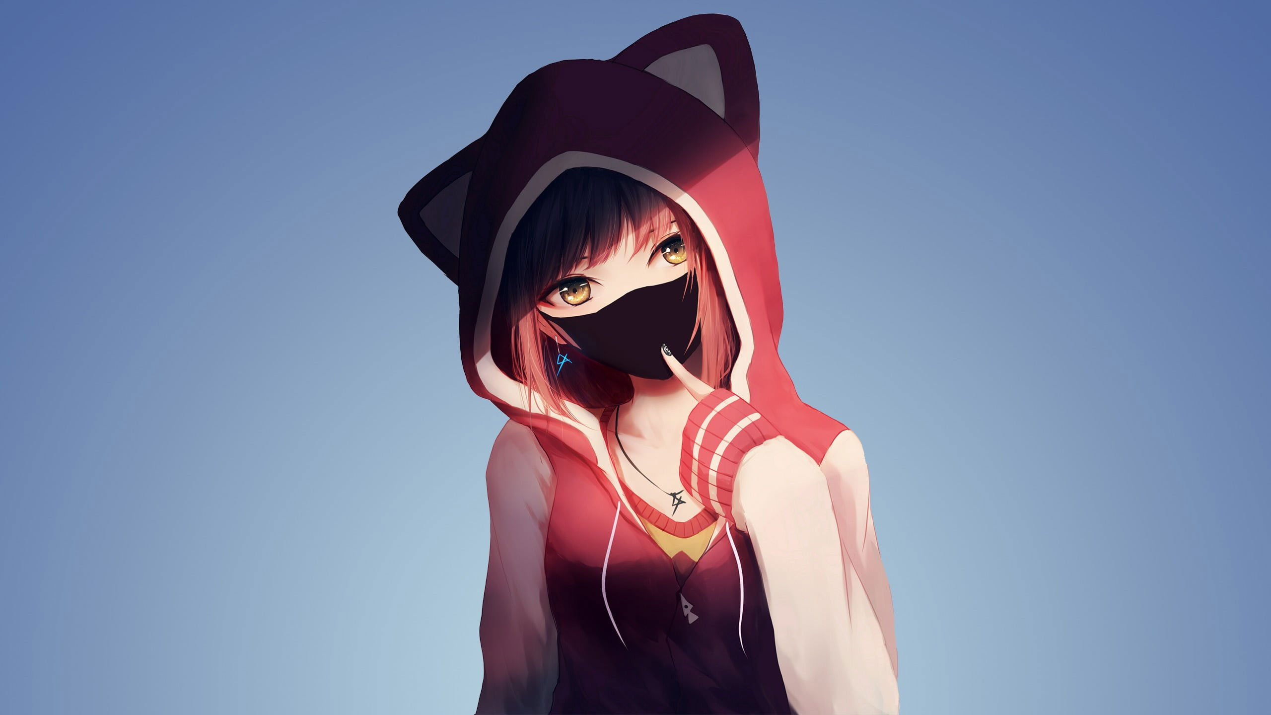Girl wearing cat ear hoodie anime illustration wallpaper, anime girls, MX shimmer