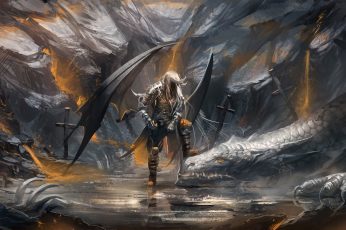 Person with wing character wallpaper, fantasy art, artwork, angel