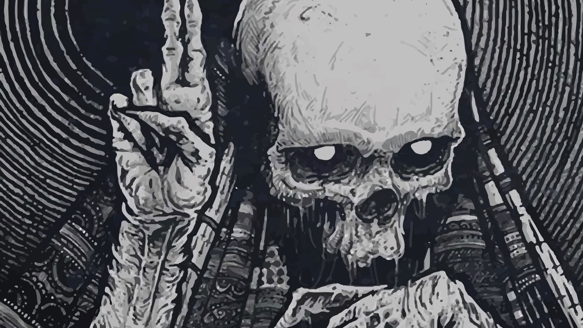 Skeleton illustration wallpaper, gray skeleton illustration, death, skull