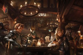 Candles wallpaper, fantasy art, pointed ears, tavern