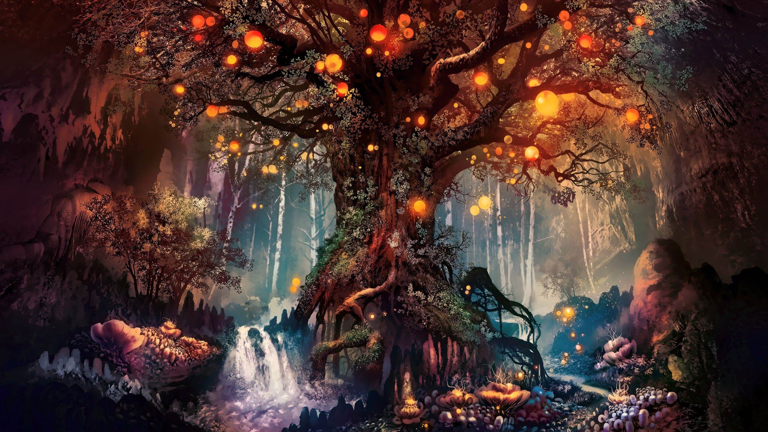 Tree wallpaper, fantasy art, artwork, fan art, trees, nature