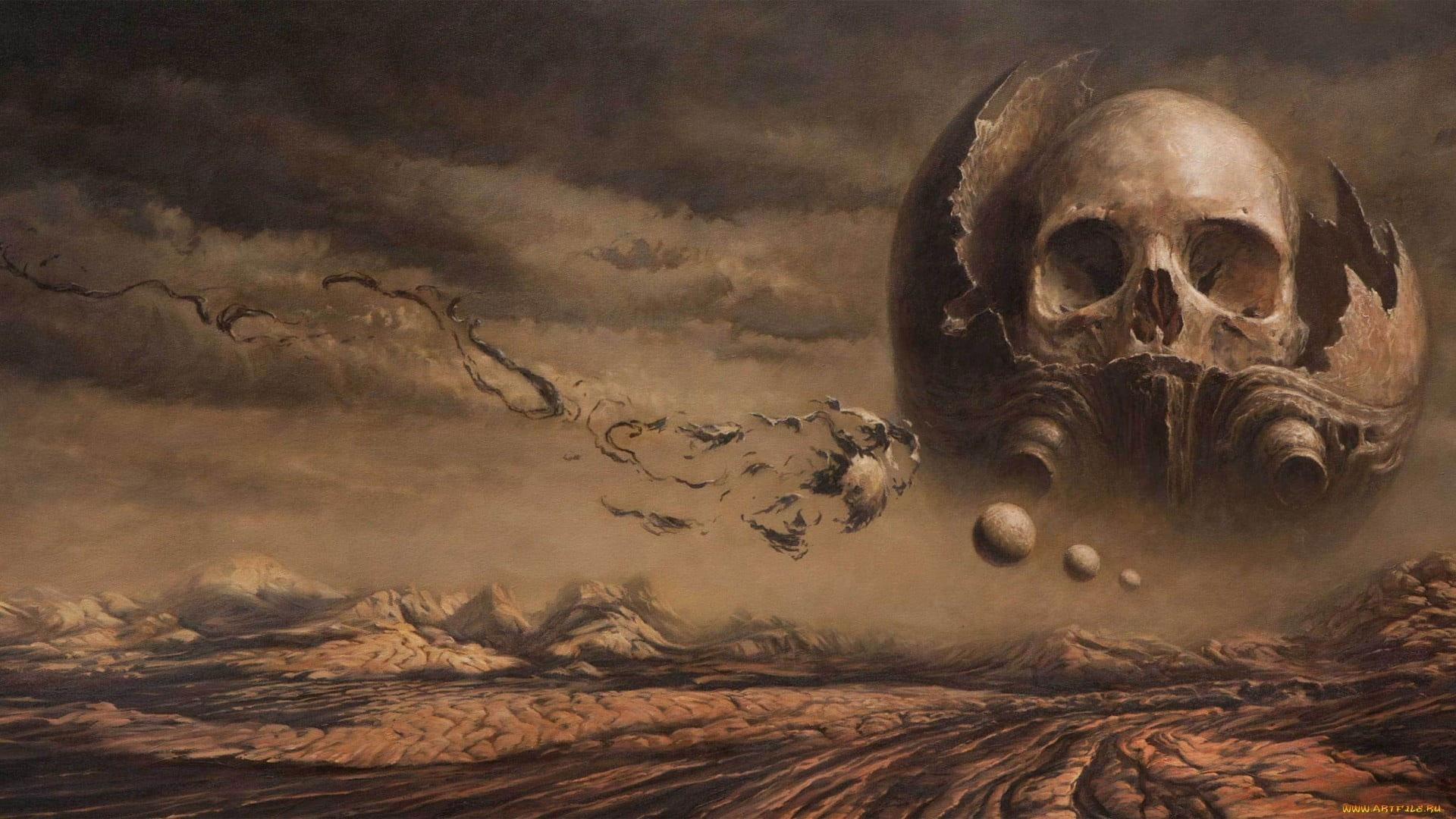 Gray skull wallpaper, fantasy art, artwork, dark fantasy, sky