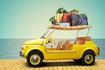 Funny wallpaper, summertime, vacation, handbag, travel, car, beach, sea