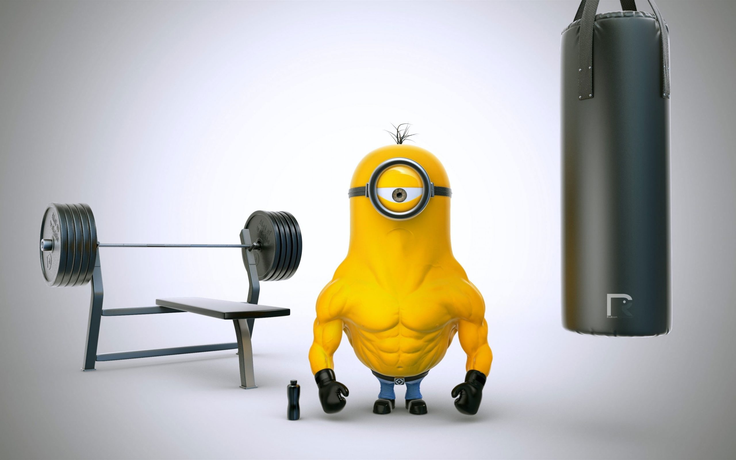 Young Bodybuilder wallpaper, minions and gym equipments, funny