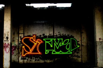Orange and green neon light signage wallpaper, graffiti, art, wall, spray paint
