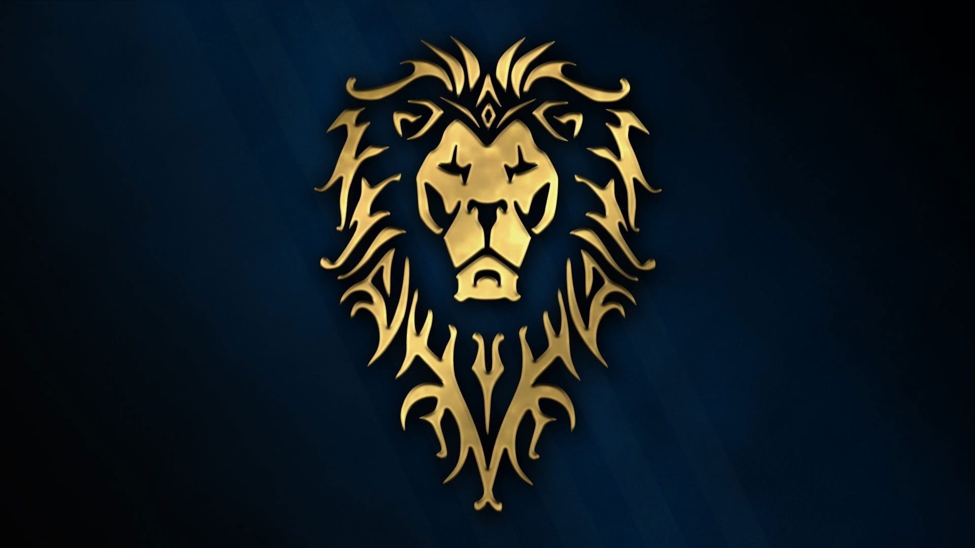 Gold lion logo wallpaper, cinema, golden, game, Warcraft, blue, wow, symbol
