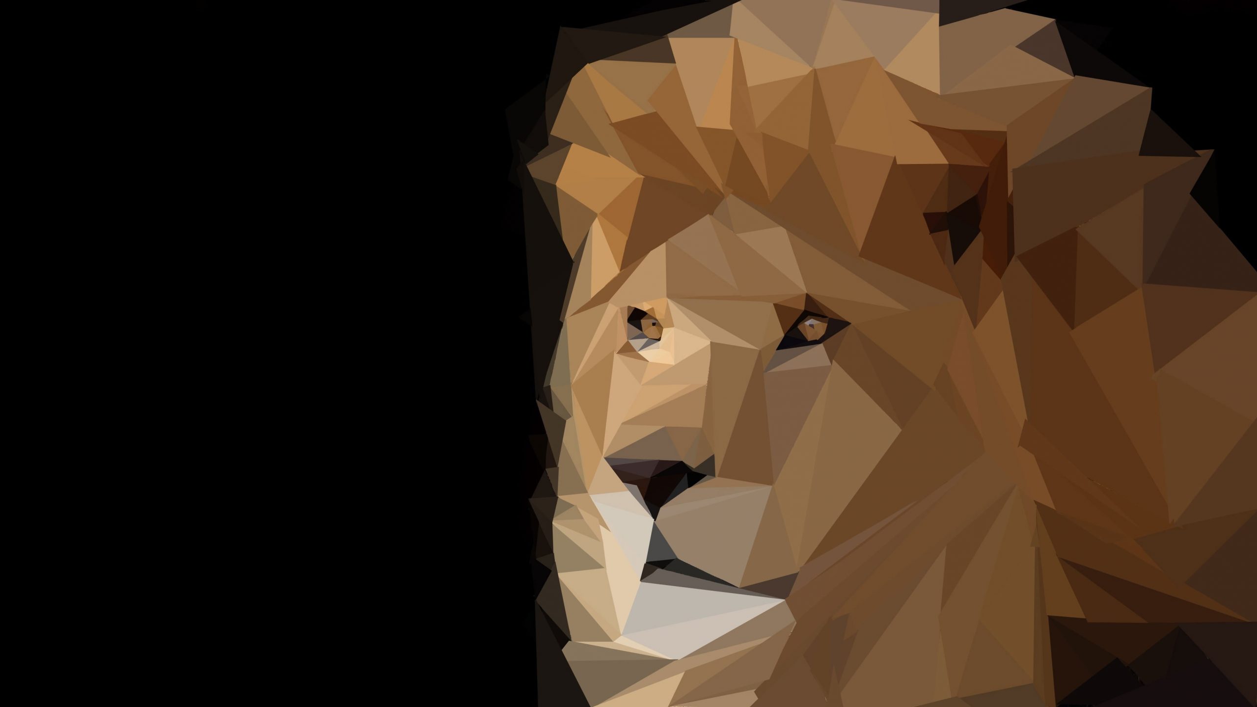 Brown lion illustration wallpaper, animals, low poly, digital art, artwork